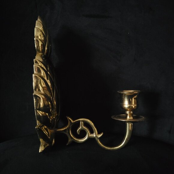 Pair Of Vintage Brass Pineapple Wall Sconces Candle Holders, Grandmillennial - Picture 2 of 4